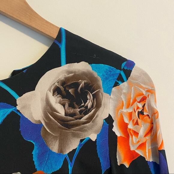 MSGM Milano Blue Red Black Rose Floral Long Sleeve Maxi Gown Dress XS - Picture 10 of 16